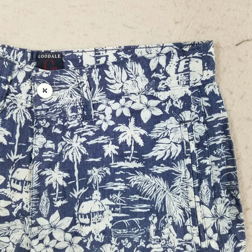 Goodale Shorts‎ Mens 30 Blue White Hawaiian Floral Print Casual Summer Beach